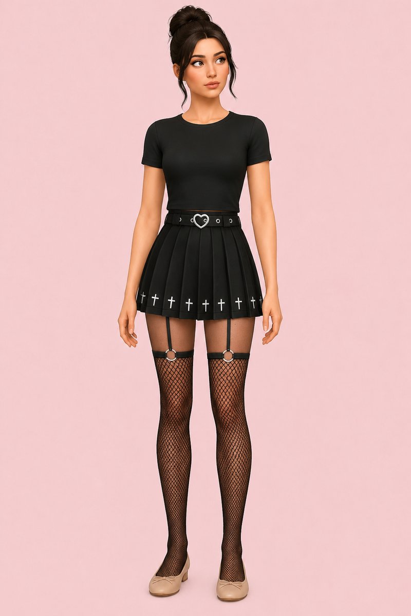 Work It Pleated Skirt & Trigger Garter Tights custom content (CC) for Sims 4 by trillyke