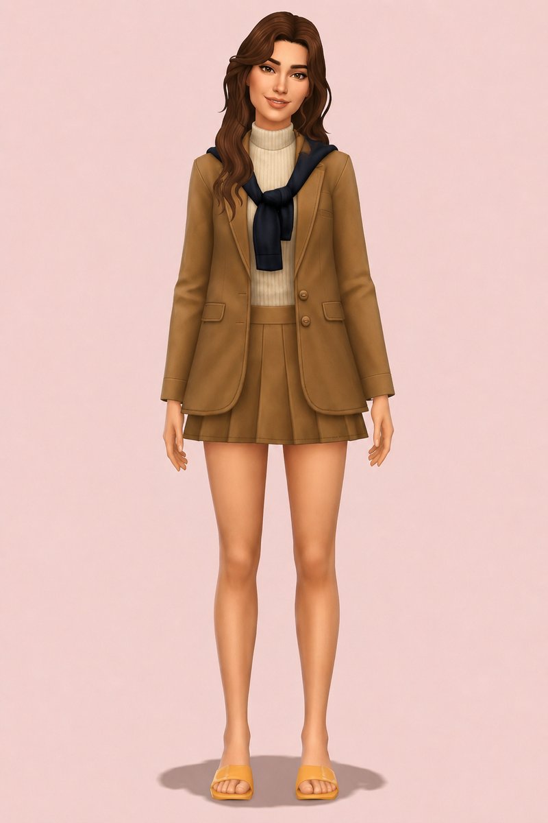 Indina Blazer Outfit custom content (CC) for Sims 4 by oakiyo