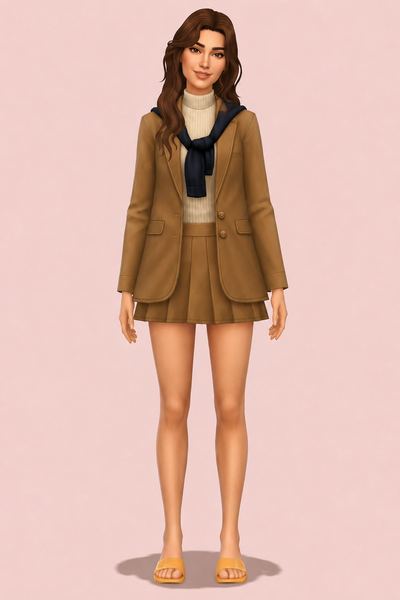 Indina Blazer Outfit custom content (CC) for Sims 4 by oakiyo