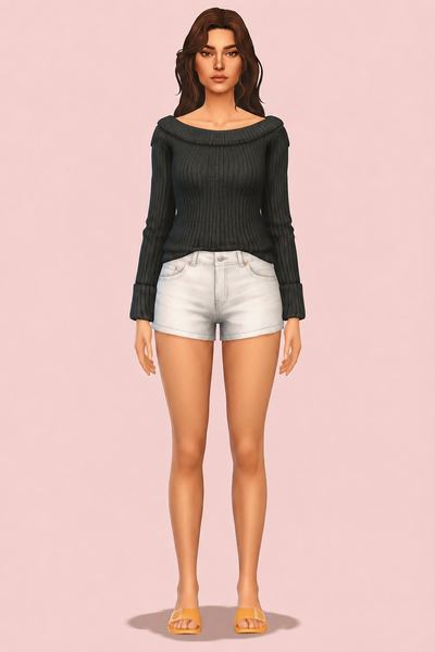 Claire Denim Sweater custom content (CC) for Sims 4 by oakiyo
