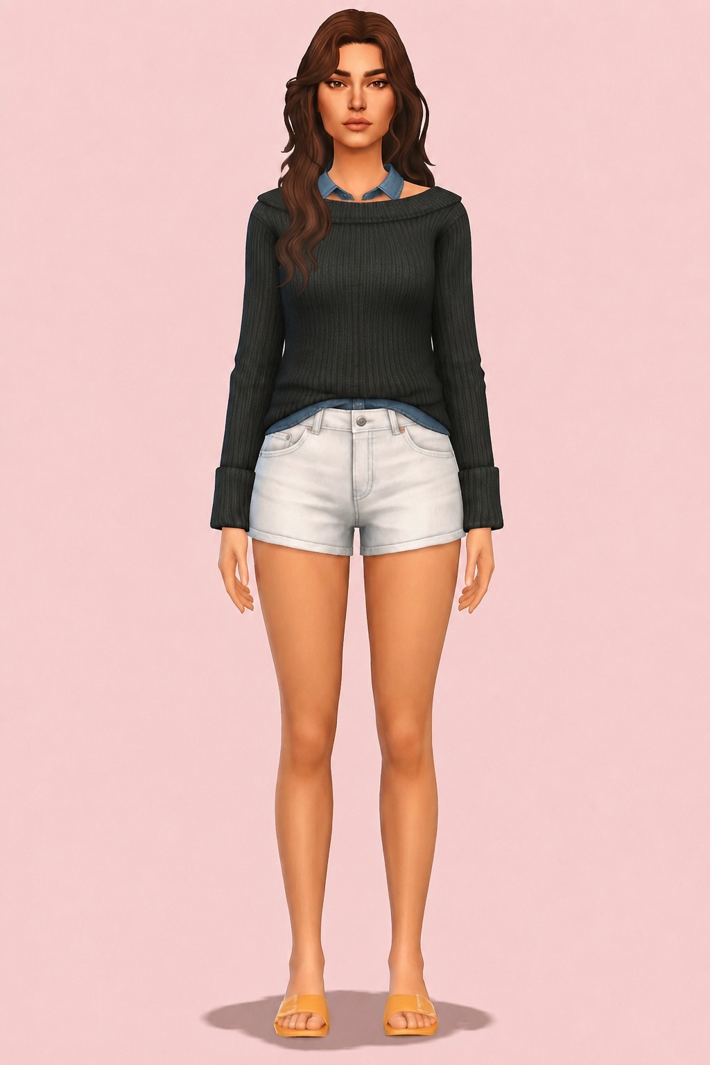 Claire Denim Sweater Accessory custom content (CC) for Sims 4 by oakiyo