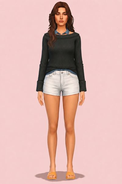 Claire Denim Sweater Accessory custom content (CC) for Sims 4 by oakiyo