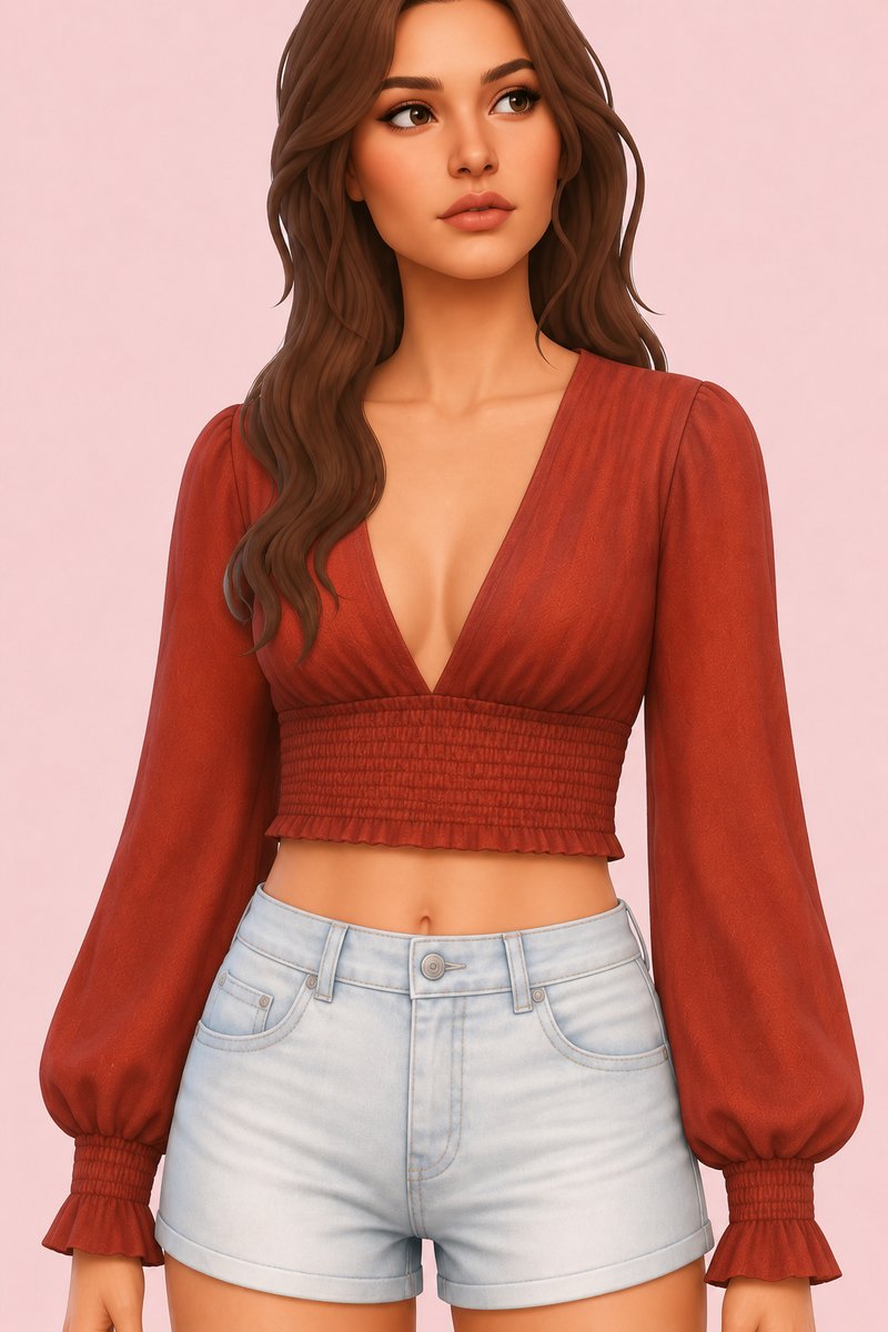 Flowy Sleeve Top custom content (CC) for Sims 4 by oakiyo