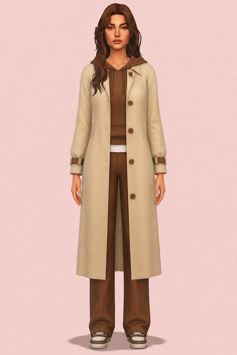 Florence Trench Coat custom content (CC) for Sims 4 by oakiyo