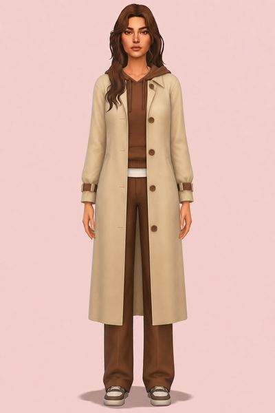 Florence Trench Coat custom content (CC) for Sims 4 by oakiyo