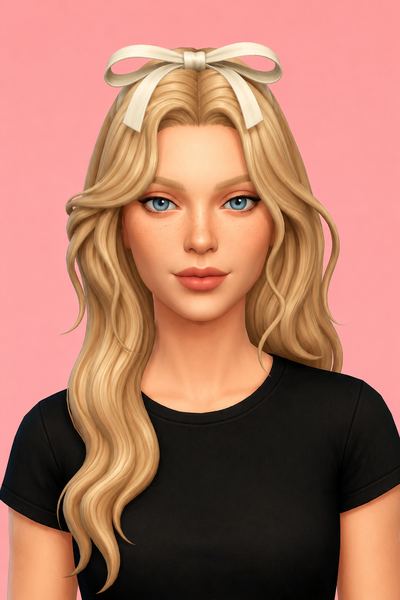Frankie Hair - Bow Accessory custom content (CC) for Sims 4 by oakiyo