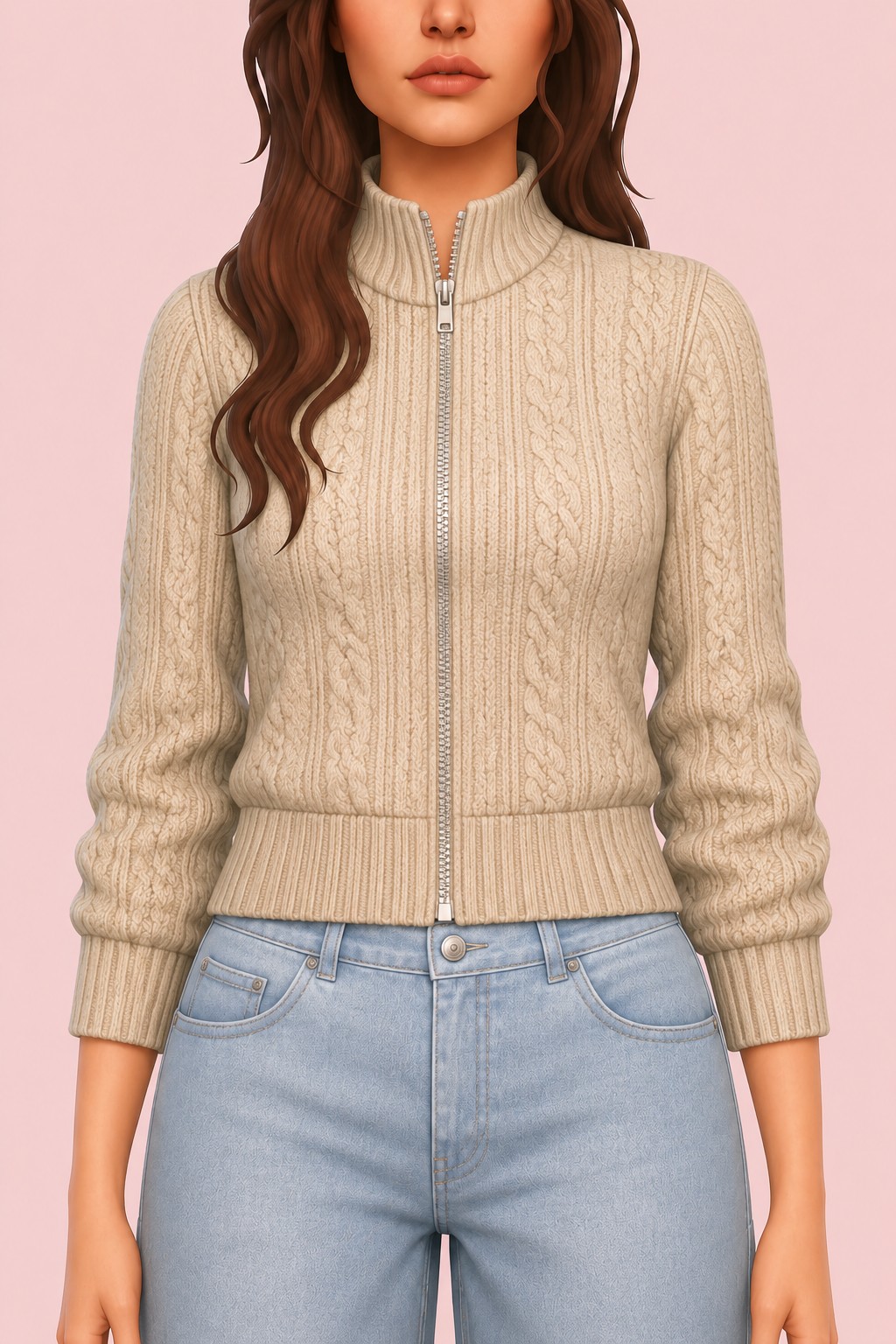 High Collar Cardigan custom content (CC) for Sims 4 by oakiyo