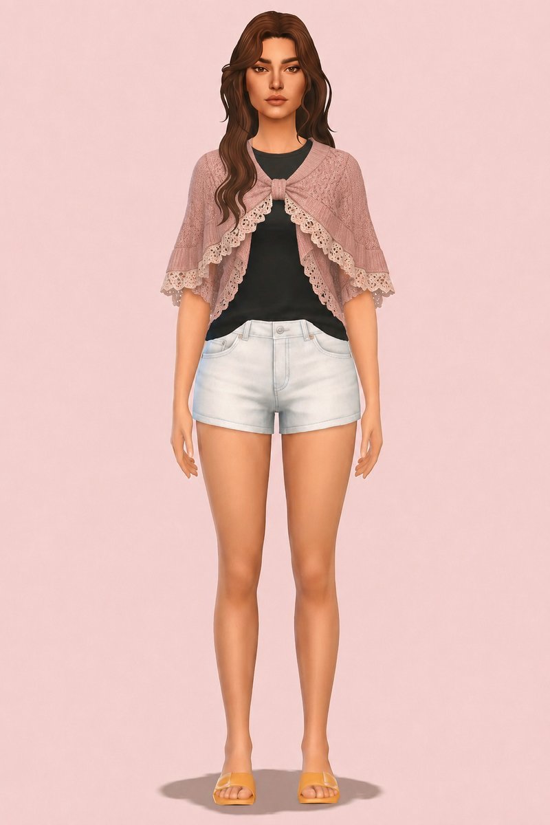 Kanna Sweater+Lace Scarf custom content (CC) for Sims 4 by marsmerizingsims
