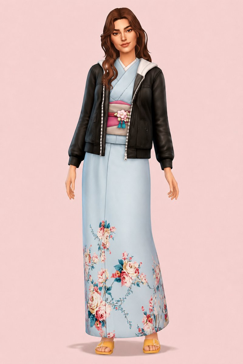 Kiki-chan Kimono+Leather Jacket custom content (CC) for Sims 4 by marsmerizingsims