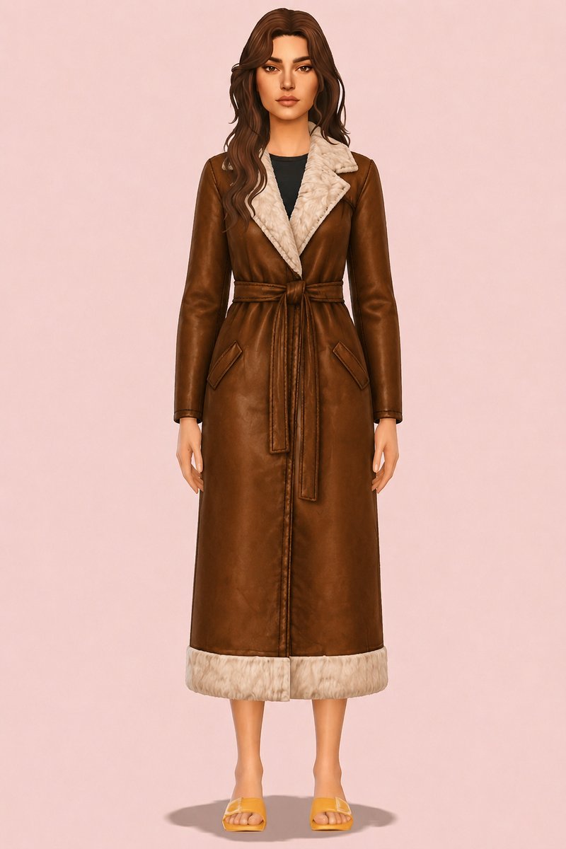Anya Long Leather Coat custom content (CC) for Sims 4 by marsmerizingsims