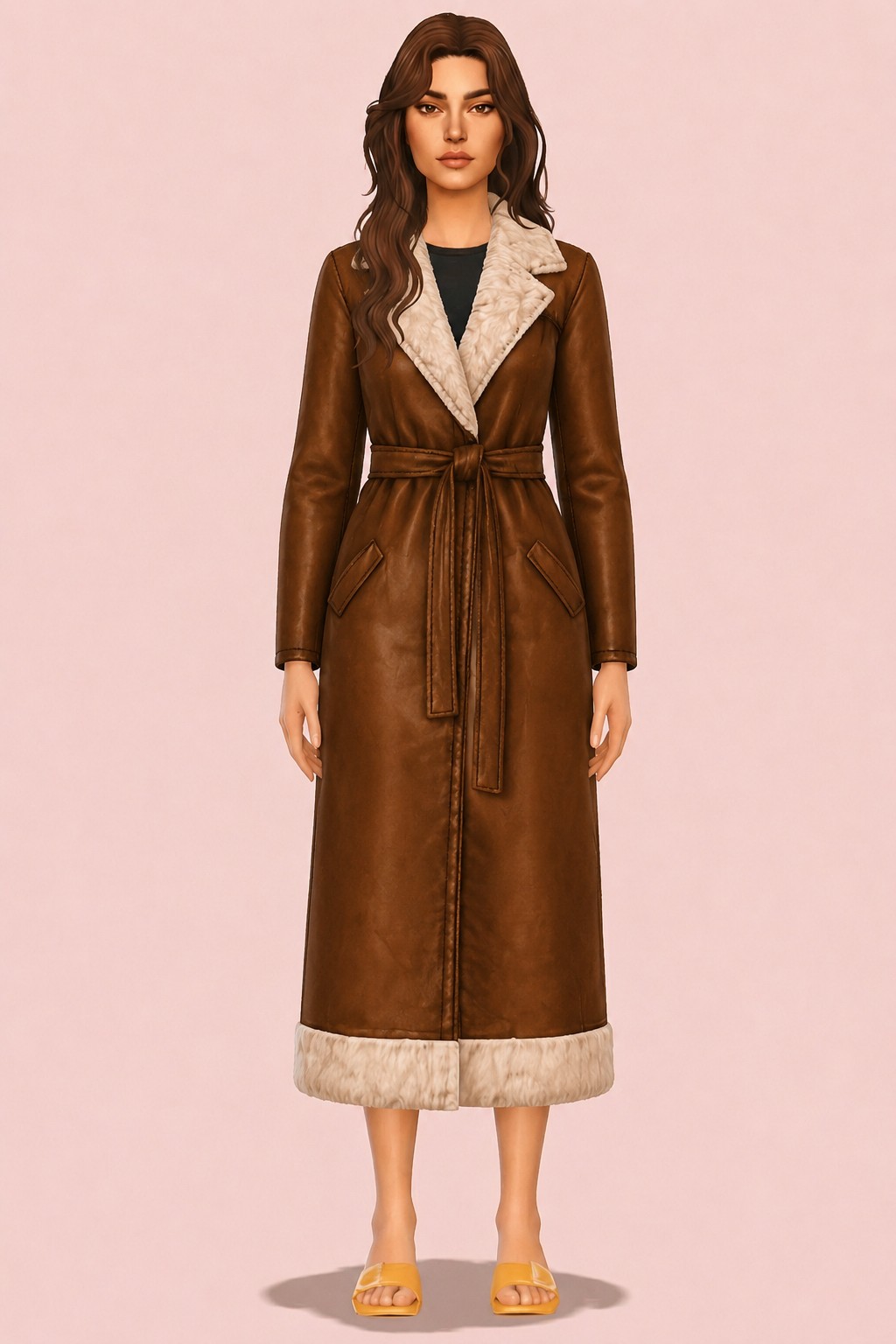 Anya Long Leather Coat custom content (CC) for Sims 4 by marsmerizingsims