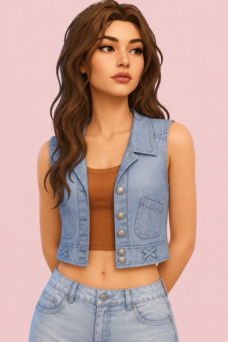 Lucie Vest Denims custom content (CC) for Sims 4 by dogsill
