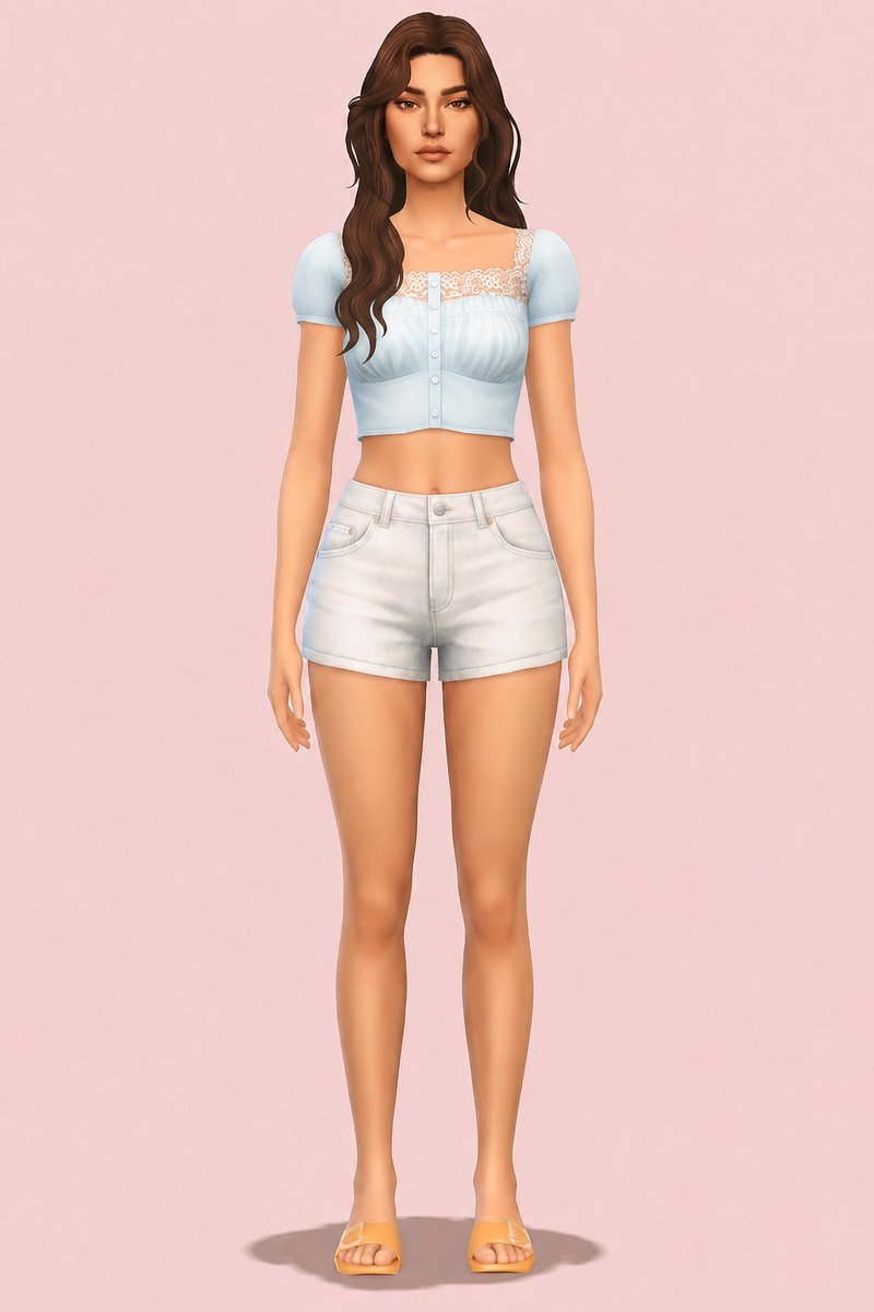 Vintage Mornings Cropped Blouse custom content (CC) for Sims 4 by miikocc