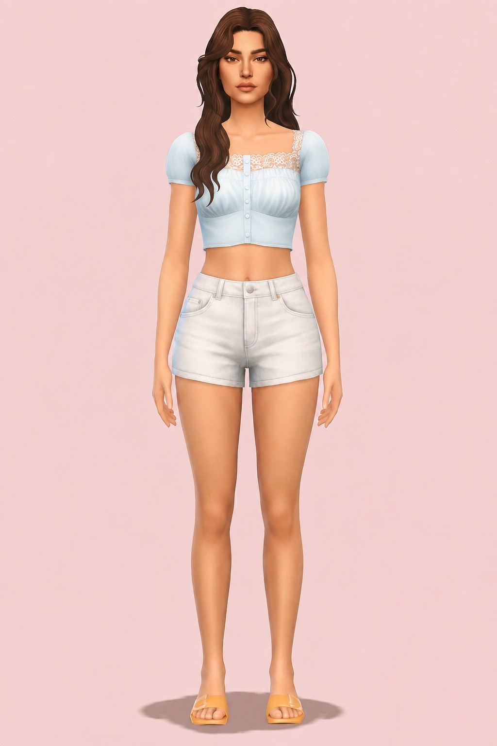 Vintage Mornings Cropped Blouse custom content (CC) for Sims 4 by miikocc