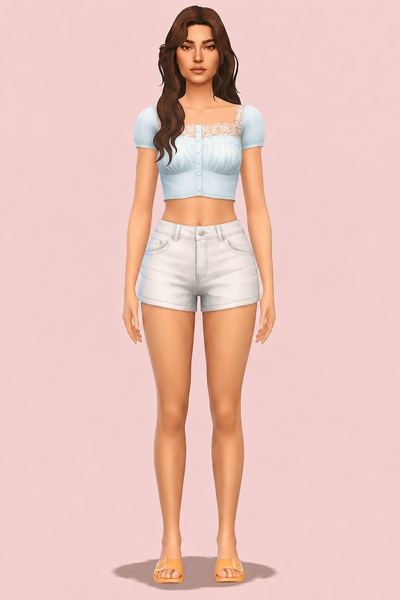 Vintage Mornings Cropped Blouse custom content (CC) for Sims 4 by miikocc