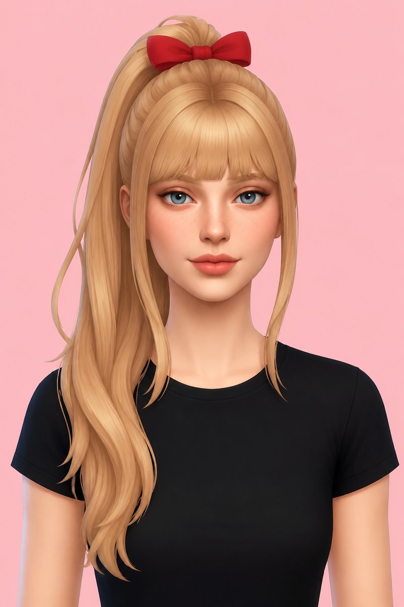 Emma hair & bow custom content (CC) for Sims 4 by miikocc