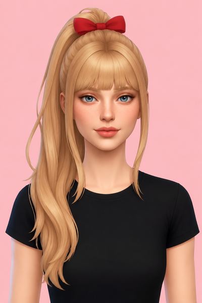 Emma hair & bow custom content (CC) for Sims 4 by miikocc