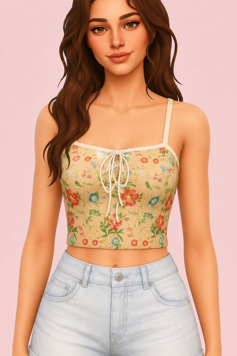 Vintage summer top custom content (CC) for Sims 4 by miikocc