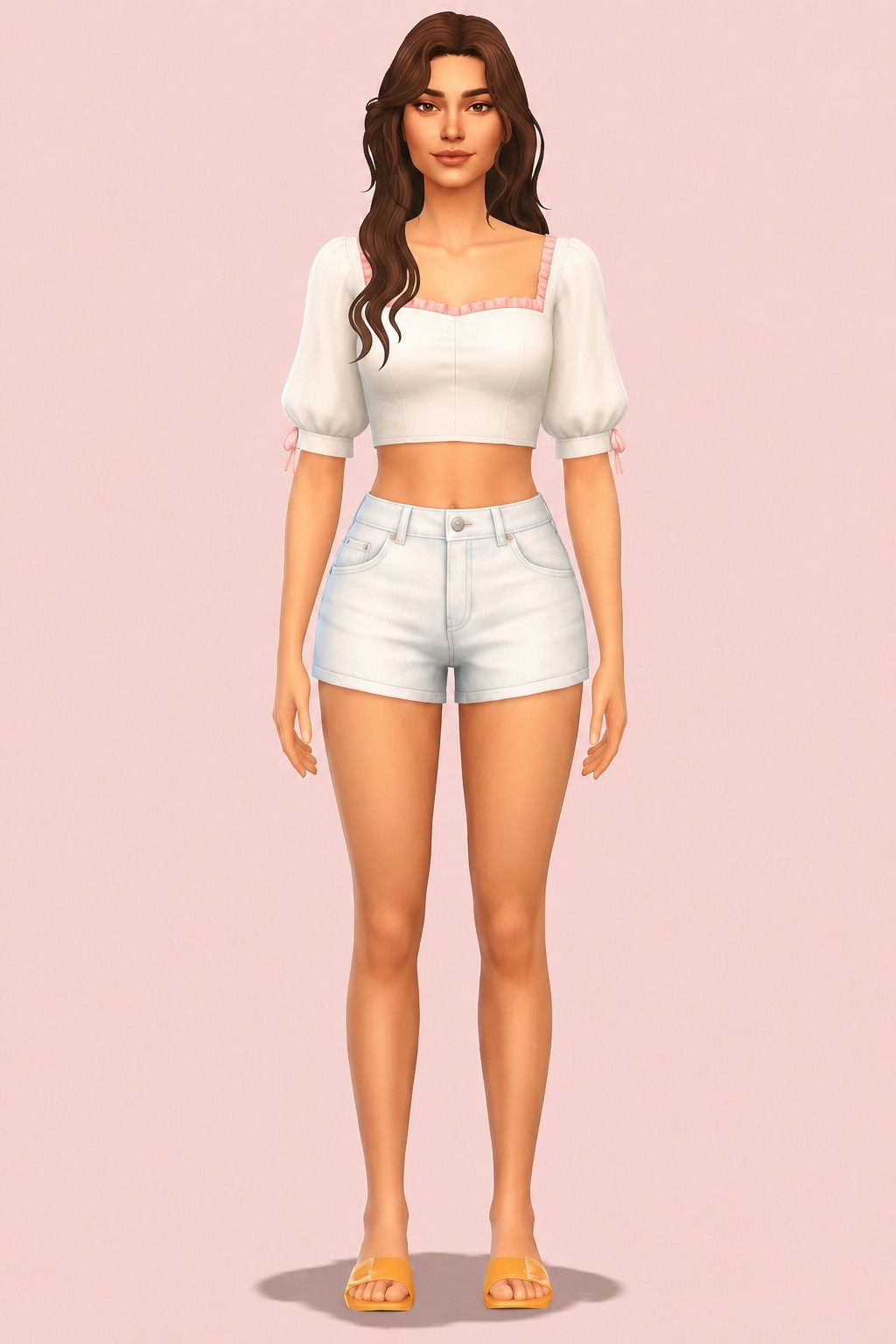 Puff-sleeve crop top & A-line skirt custom content (CC) for Sims 4 by miikocc