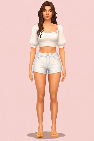 Puff-sleeve crop top & A-line skirt custom content (CC) for Sims 4 by miikocc