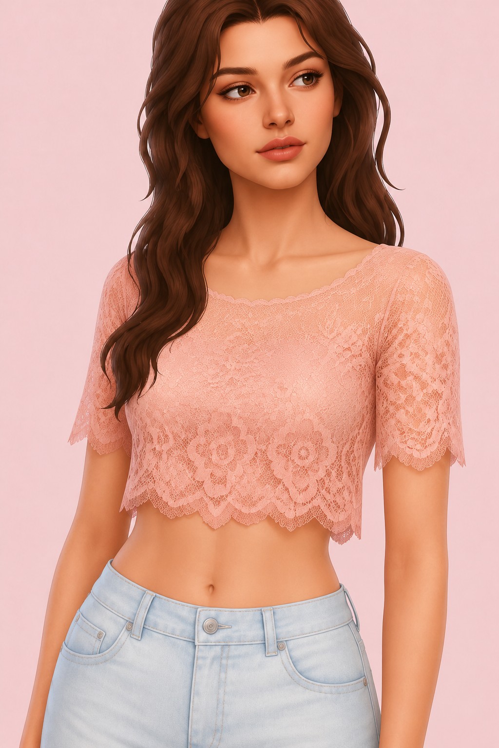 Lace crop-top custom content (CC) for Sims 4 by miikocc