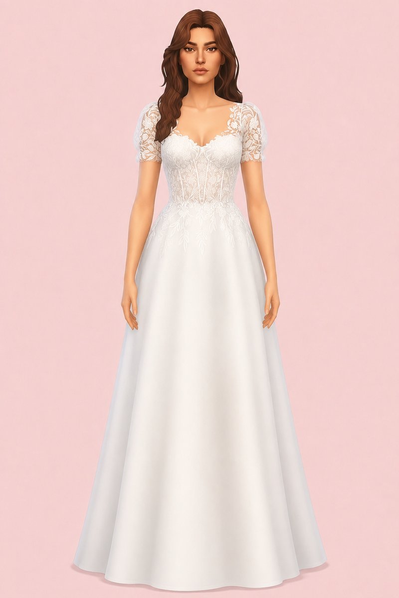 Sweetheart Wedding Dress custom content (CC) for Sims 4 by miikocc