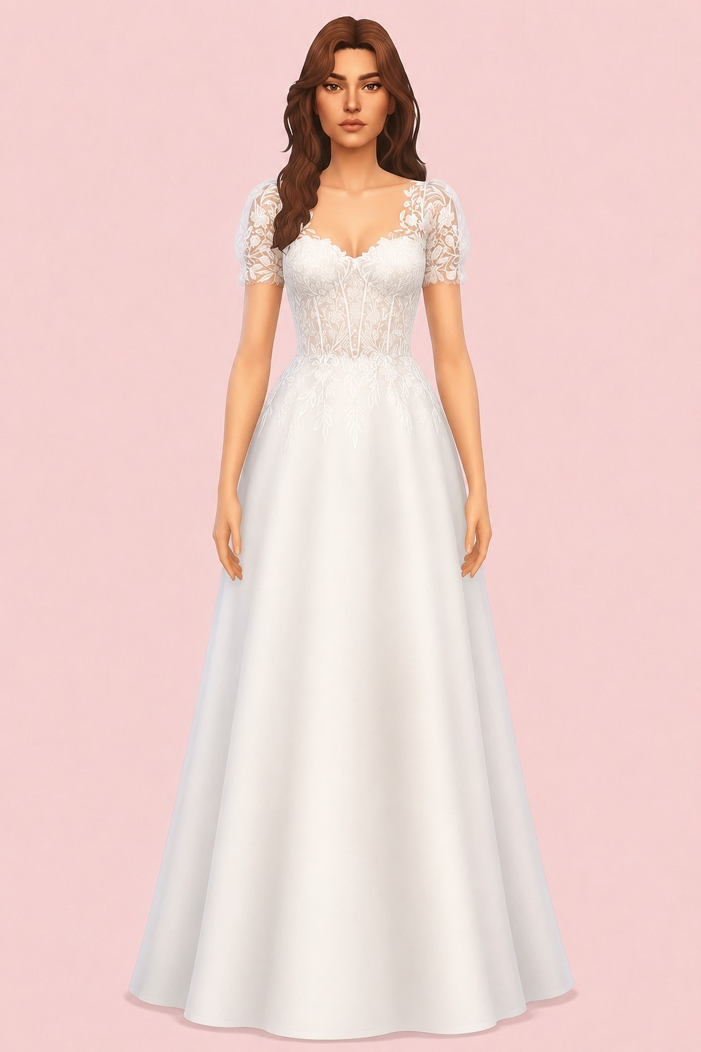 Sweetheart Wedding Dress custom content (CC) for Sims 4 by miikocc