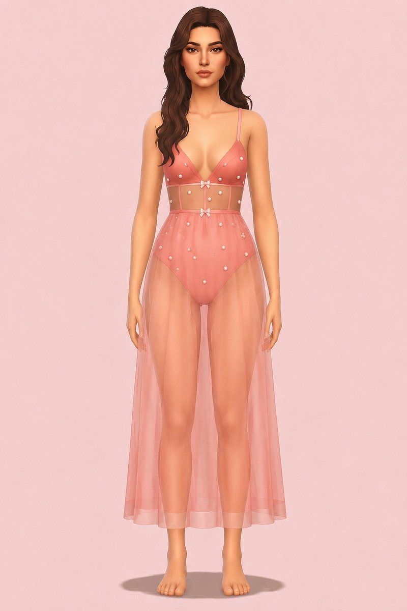 Rose bodysuit & sheer, accessory skirt custom content (CC) for Sims 4 by miikocc
