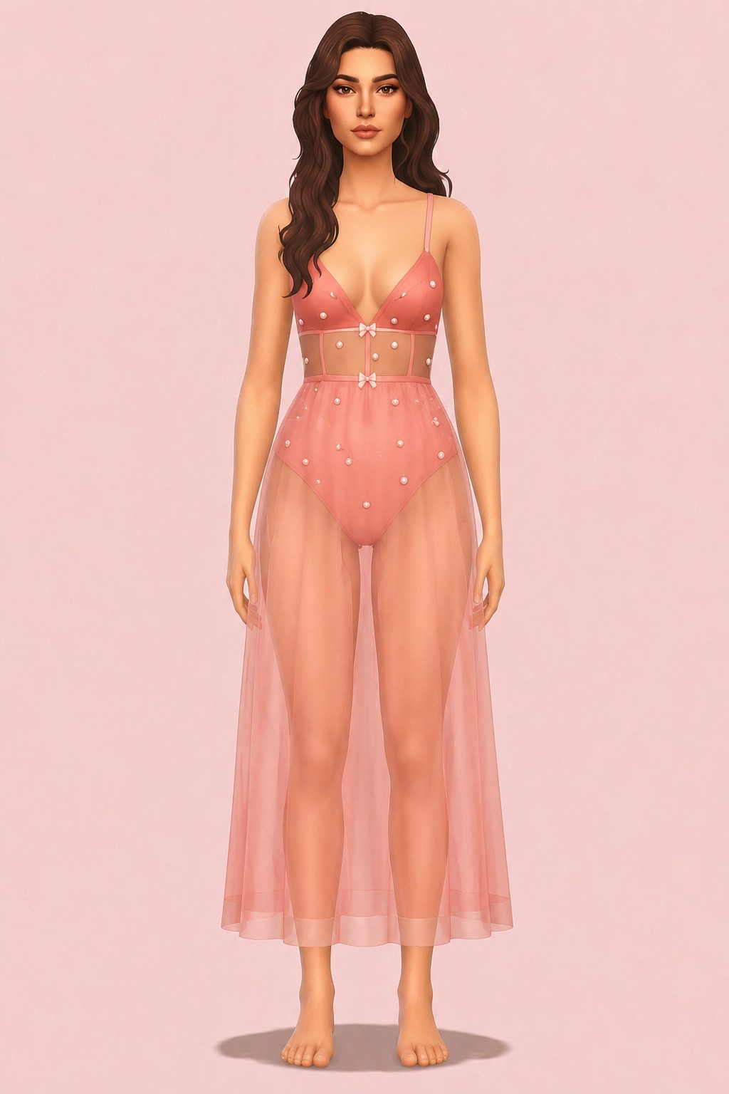 Rose bodysuit & sheer, accessory skirt custom content (CC) for Sims 4 by miikocc