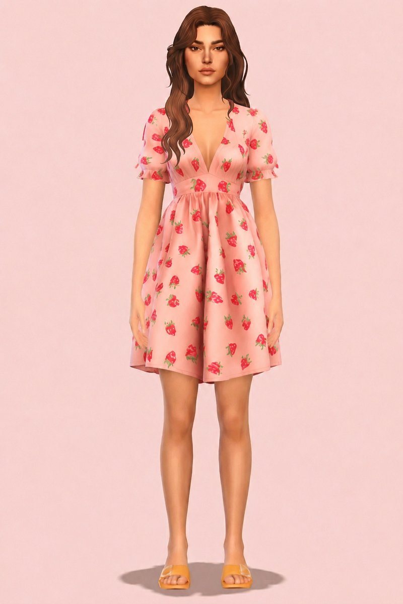 Strawberry Dress custom content (CC) for Sims 4 by miikocc