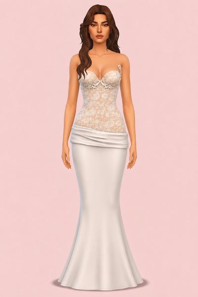 Lace story bodice dress custom content (CC) for Sims 4 by Belaloallure1