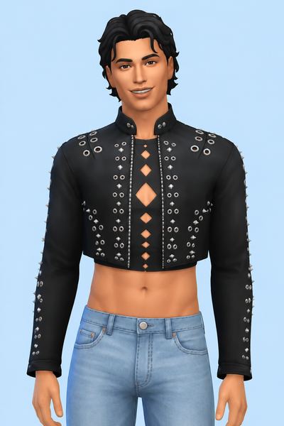 Lonsdaleite Cropped Leather Jacket custom content (CC) for Sims 4 by xiuminuwu