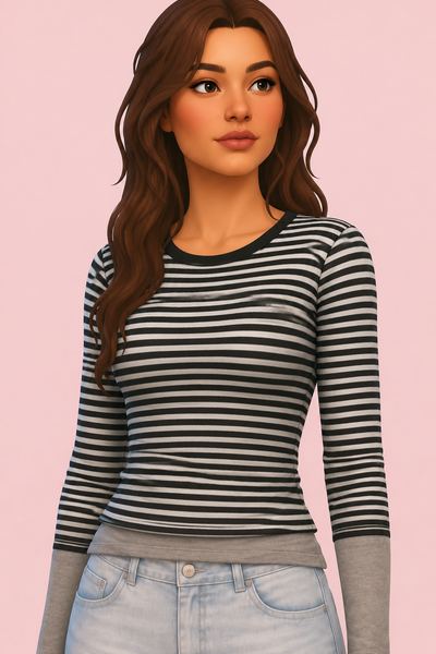 Easy Day Stripe Set Layered T-Shirt custom content (CC) for Sims 4 by RIMINGs