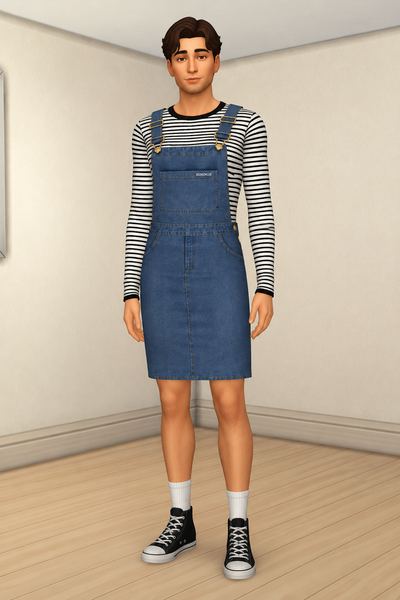 Easy Day Stripe Set T-Shirt & Denim Overall Skirt custom content (CC) for Sims 4 by RIMINGs