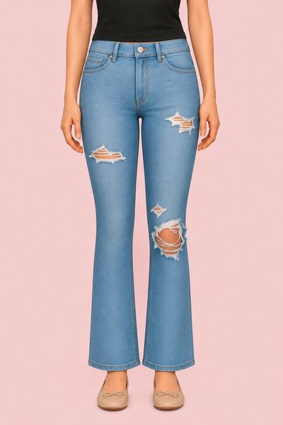 Ripped Boot Cut Jeans custom content (CC) for Sims 4 by MadameRia