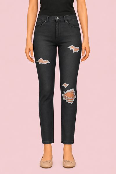 Ripped Straight Leg Jeans custom content (CC) for Sims 4 by MadameRia