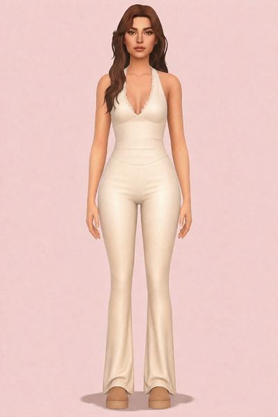 Lace Trim Halter Jumpsuit custom content (CC) for Sims 4 by korkassims