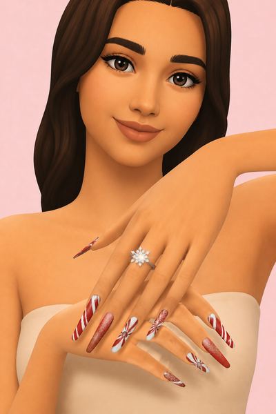 (FREE) CHRISTMAS NAILS (TEEN-ELDER) custom content (CC) for Sims 4 by viccss