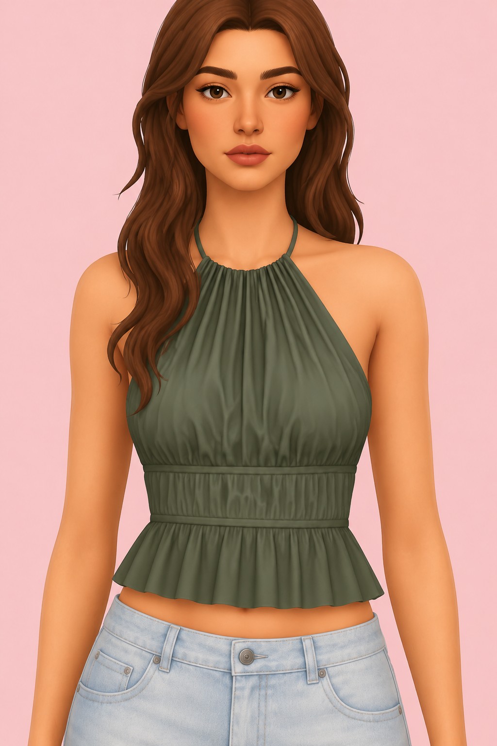Ruched Backless Halter Top custom content (CC) for Sims 4 by backtrackcc