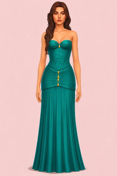 Aurelia pleated gown custom content (CC) for Sims 4 by Belaloallure1