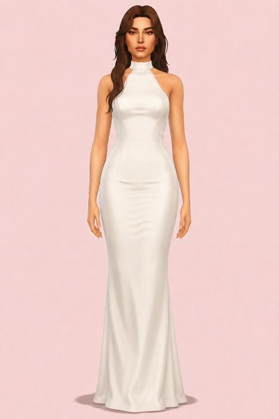 Halterneck Wedding Dress custom content (CC) for Sims 4 by RIMINGs