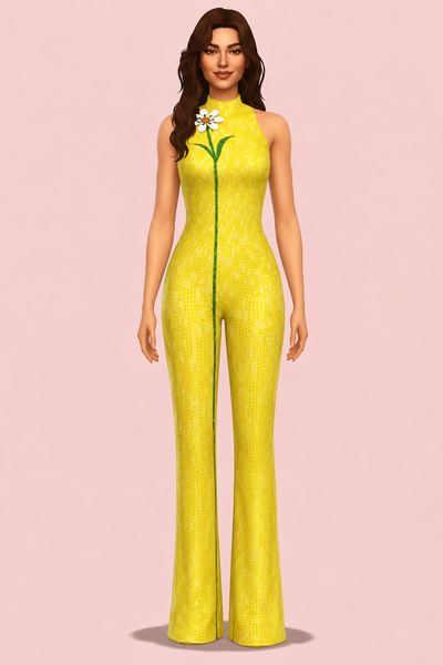 Bob Mackie Yellow Jumpsuit custom content (CC) for Sims 4 by HappyLifeSims
