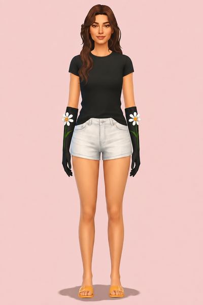 Bob Mackie Yellow Jumpsuit Flower Add-on custom content (CC) for Sims 4 by HappyLifeSims