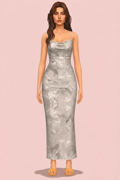 Sunkissed Petals Cowl Neck Slip Dress custom content (CC) for Sims 4 by RIMINGs