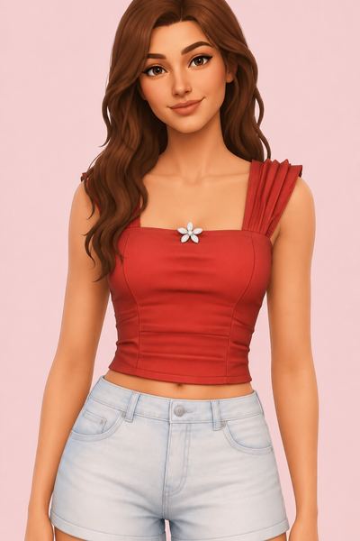Sunkissed Petals Flower Brooch Top custom content (CC) for Sims 4 by RIMINGs