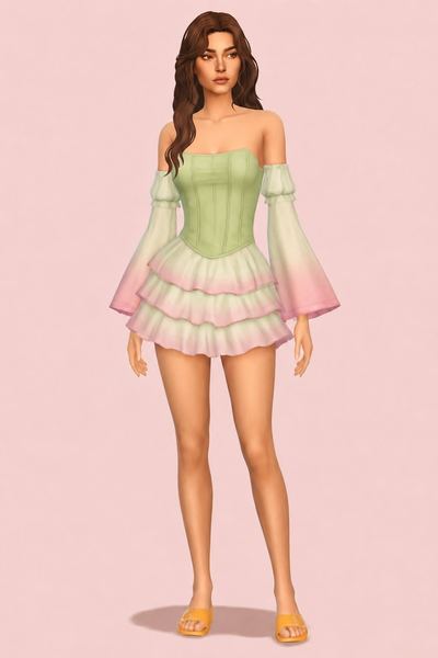 Flare Sleeve Dress custom content (CC) for Sims 4 by LIJOUE
