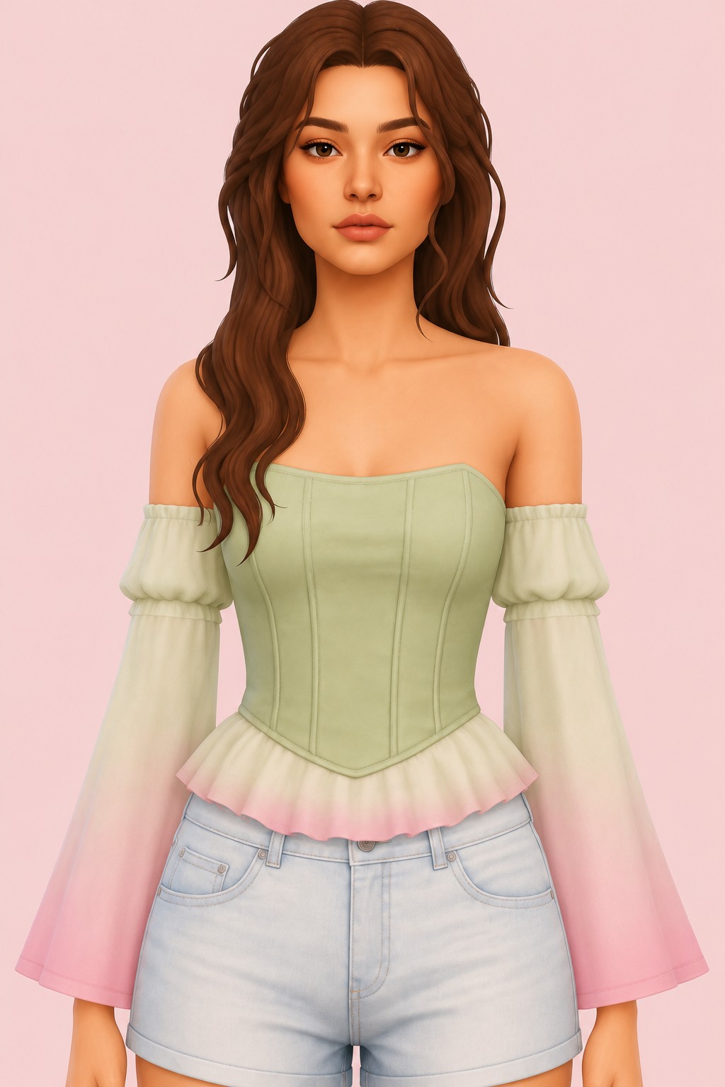 Top de manga acampanada custom content (CC) for Sims 4 by LIJOUE