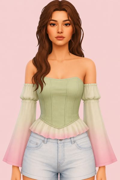 Flare Sleeve Top custom content (CC) for Sims 4 by LIJOUE