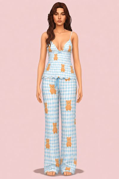 Pajama Set (Long Pants & Top) custom content (CC) for Sims 4 by camuflaje