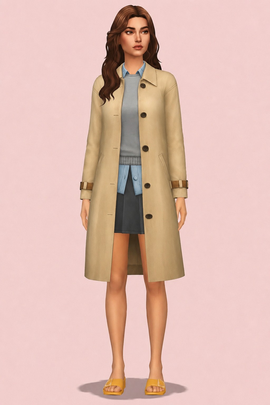 Twill Trench Coat custom content (CC) for Sims 4 by oakiyo